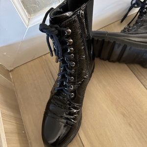 Donald Pliner Patent Zip Up  Combat Boot